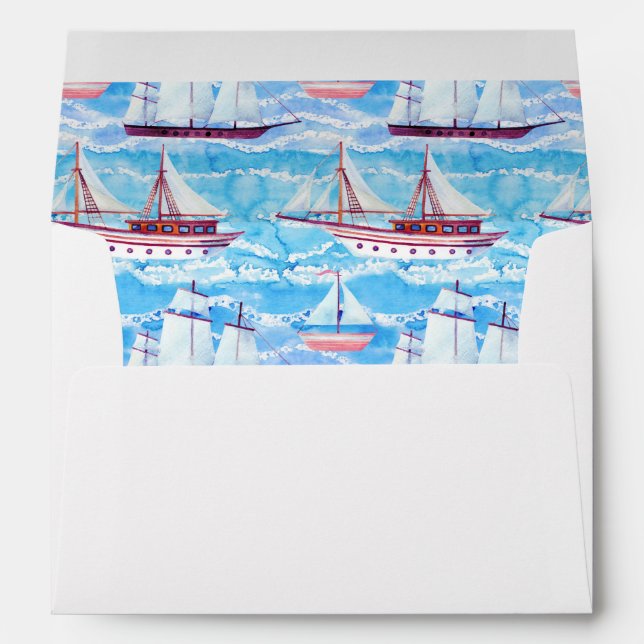 Watercolor Sailing Ships Pattern Envelope (Back (Bottom))