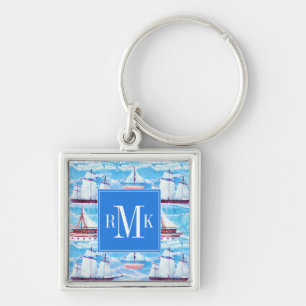 Watercolor Sailing Ships Pattern Keychain