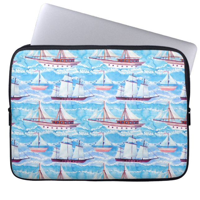 Watercolor Sailing Ships Pattern Laptop Sleeve (Front)