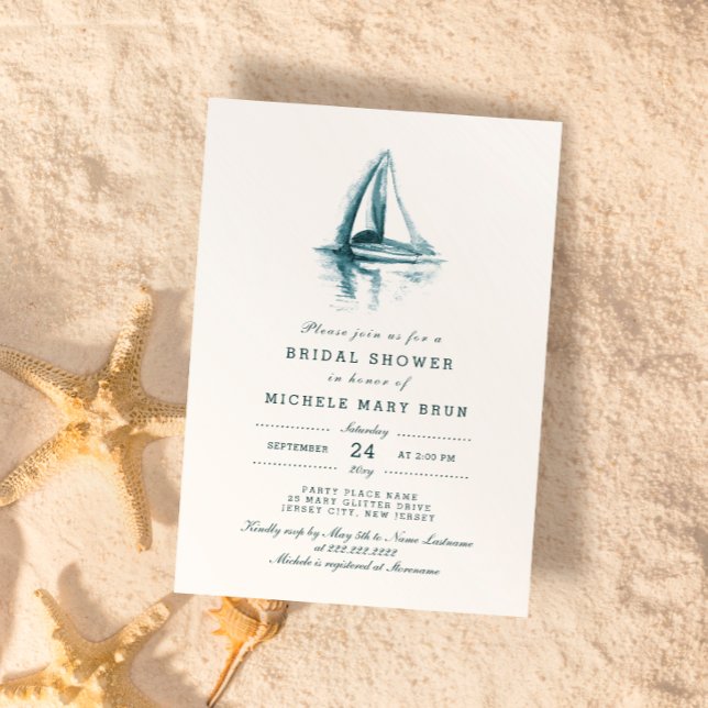 Watercolor Sailing Yacht Party Bridal Shower Invitation