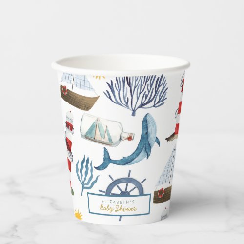 Watercolor Sailor Whale Sea Baby Shower  Paper Cups