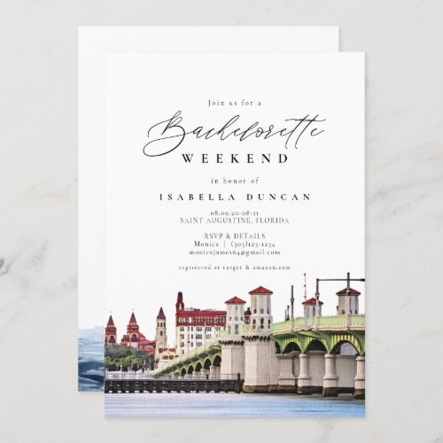 Watercolor Saint Augustine Florida Skyline Beach Invitation