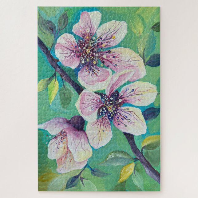 Watercolor Sakura Cherry Blossom Jigsaw Puzzle (Vertical)