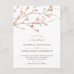 Watercolor Sakura Cherry Blossom Save The Date Announcement Postcard