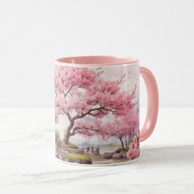 Watercolor Sakura Cherry Blossom Tree View Mug (Front Right)