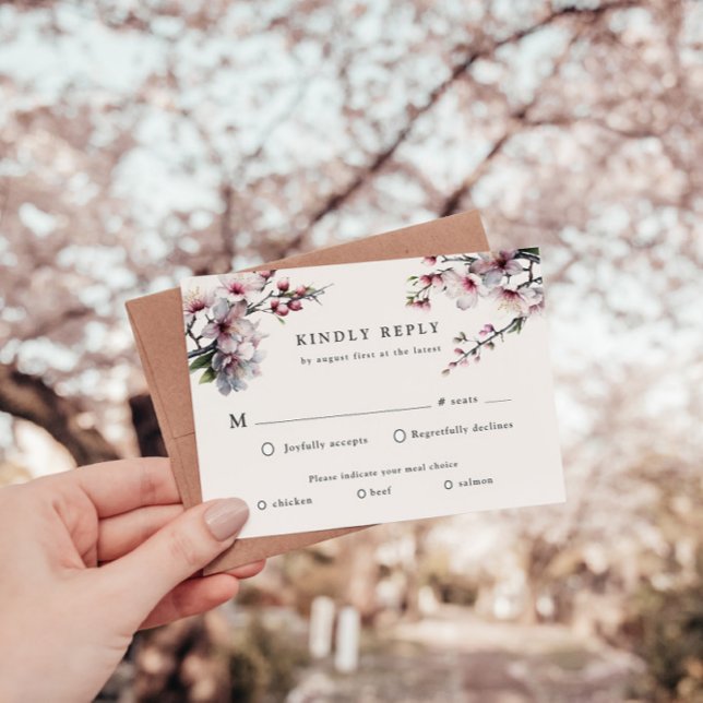 Watercolor Sakura Cherry Flower RSVP Response Card (Creator Uploaded)