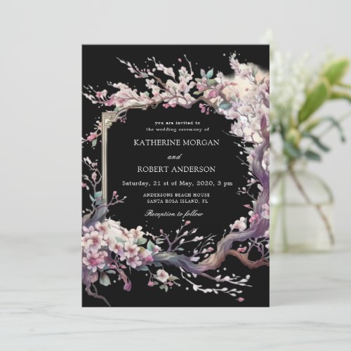 Watercolor Sakura Cherry Flower Wedding Invitation