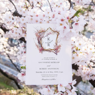Watercolor Sakura Cherry Flower Wedding Invitation