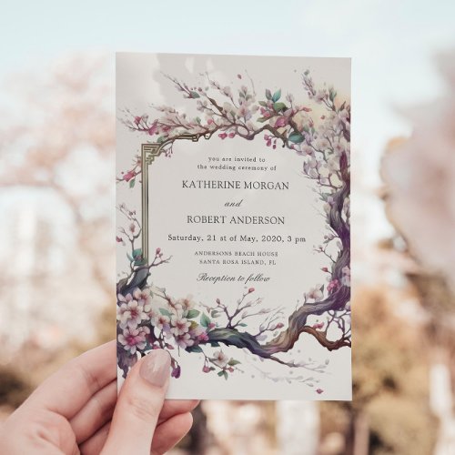 Watercolor Sakura Cherry Flower Wedding Invitation