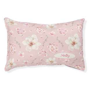 Watercolor Sakura Floral Pattern Name Pink Pet Bed