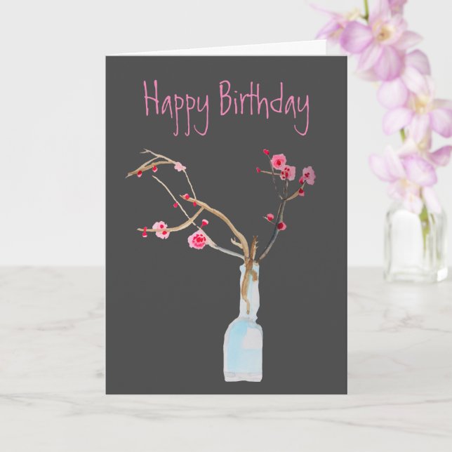Watercolor sakura pink cherry blossom card (Orchid)