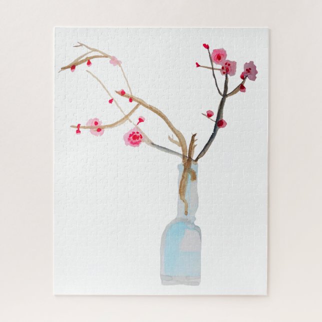 Watercolor sakura pink cherry blossom jigsaw puzzle (Vertical)