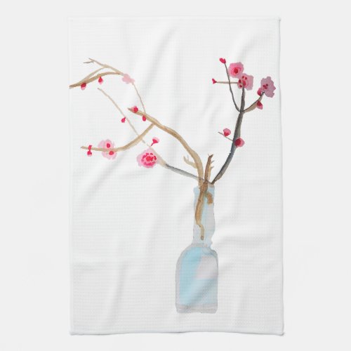 Watercolor sakura pink cherry blossom kitchen towel