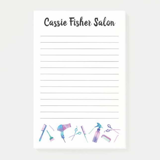Watercolor Salon Personalized Post-it Notes (Front)
