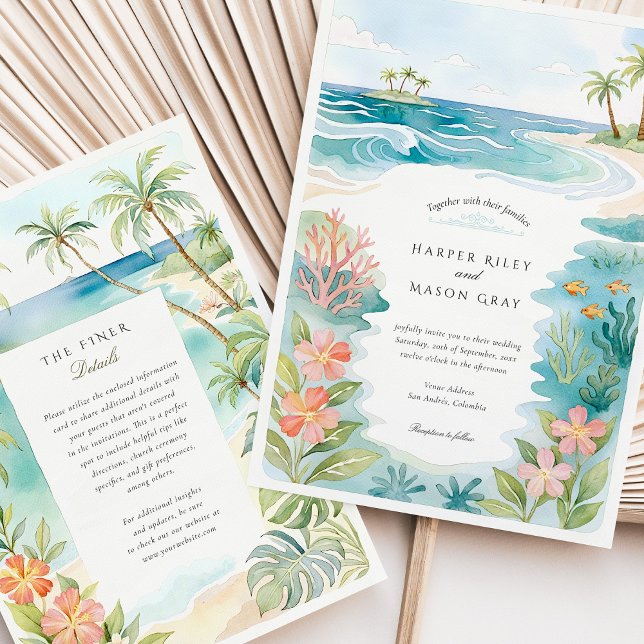 Watercolor San Andrés Colombia Wedding Invitation (Creator Uploaded)