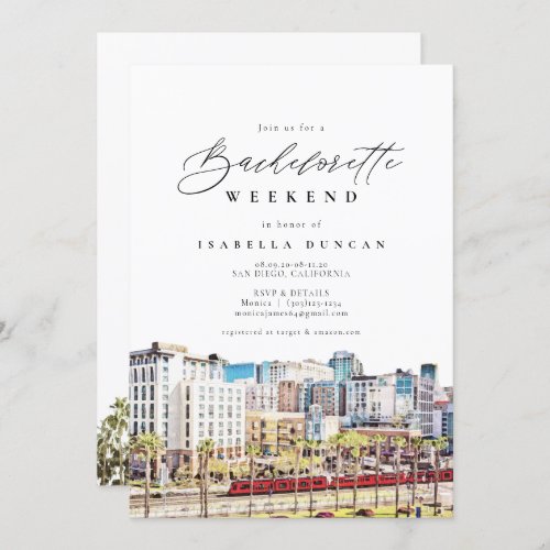 Watercolor San Diego California Skyline Beach Invitation