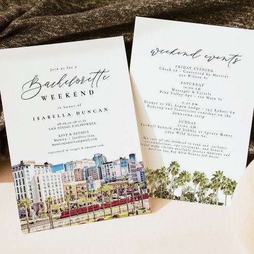 Watercolor San Diego California Skyline Beach Invitation