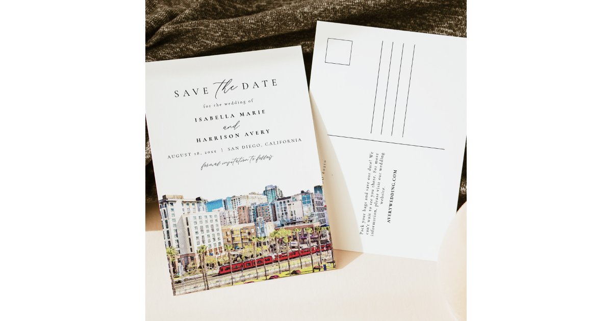 Watercolor San Diego California Skyline Beach Postcard | Zazzle