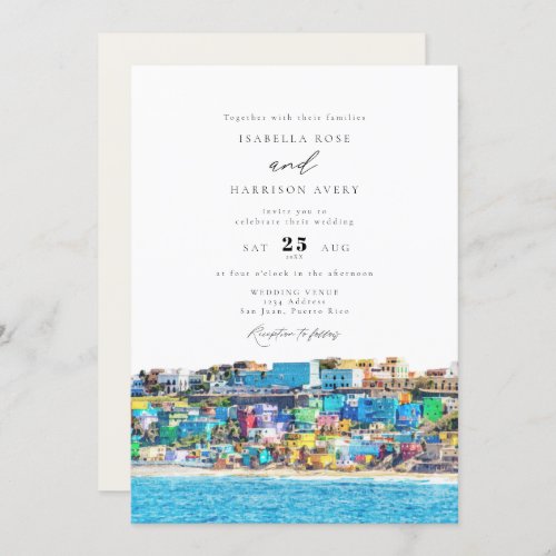 Watercolor San Juan Puerto Rico Buildings Wedding Invitation