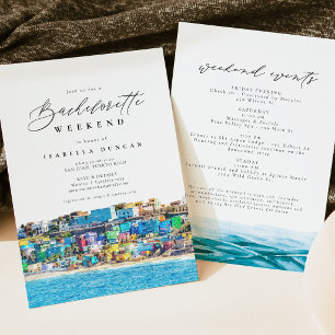 Watercolor San Juan Puerto Rico Skyline Beach Invitation