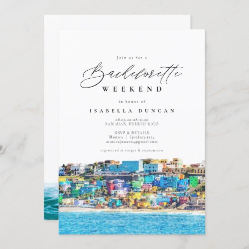 Watercolor San Juan Puerto Rico Skyline Beach Invitation