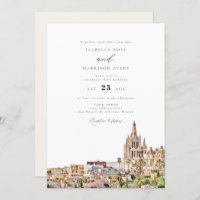 Watercolor San Miguel Mexico City Skyline Wedding