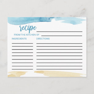 Watercolor Sand and Sea Bridal Shower Recipe Cards