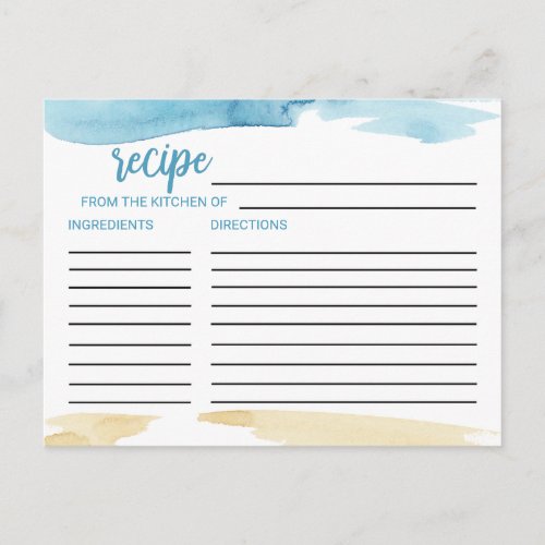 Watercolor Sand and Sea Bridal Shower Recipe Cards