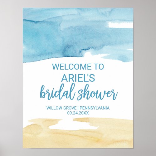 Watercolor Sand and Sea Bridal Shower Welcome Poster