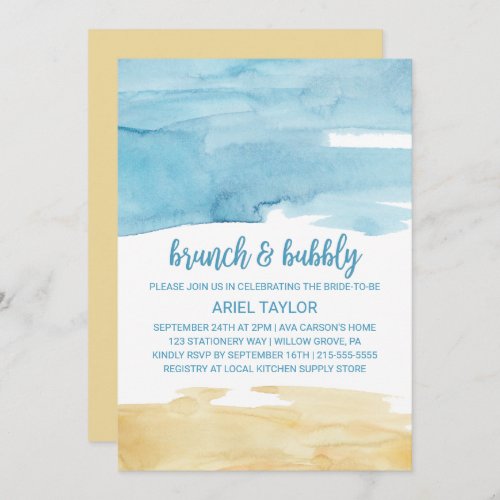 Watercolor Sand and Sea Brunch and Bubbly Invitation