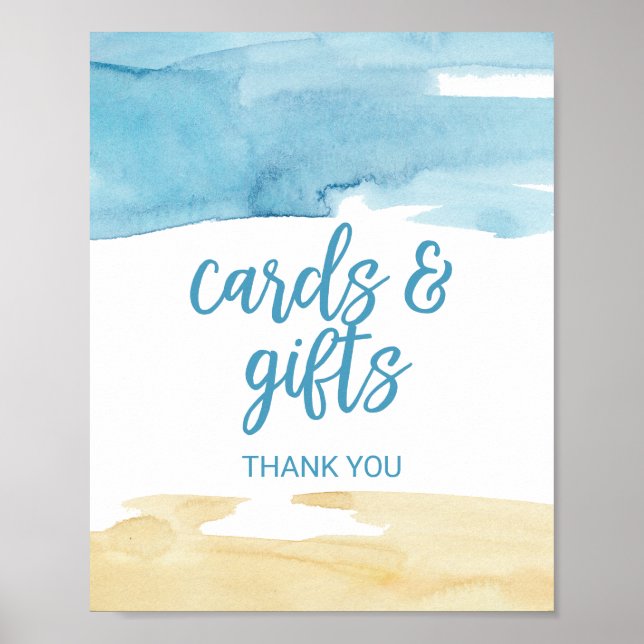 Watercolor Sand and Sea Cards and Gifts Sign (Front)