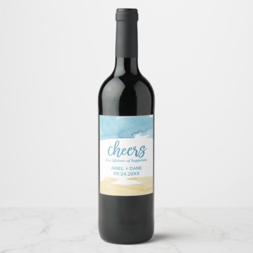 Watercolor Sand and Sea Cheers Wine Labels