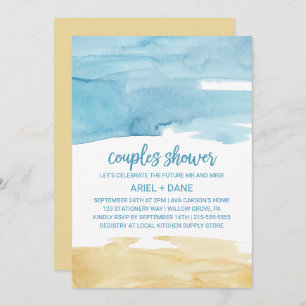 Watercolor Sand and Sea Couples Shower Invitation
