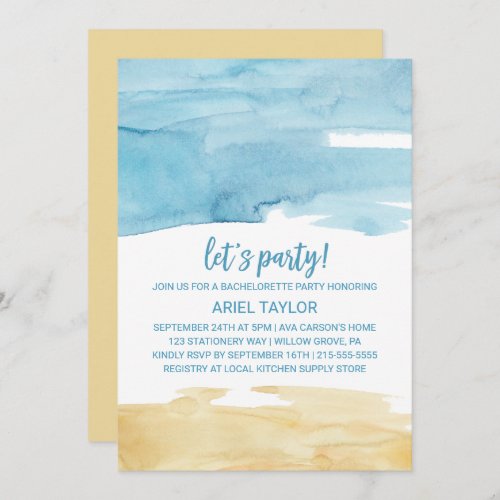 Watercolor Sand and Sea Lets Party Invitation