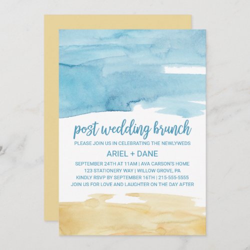 Watercolor Sand and Sea Post Wedding Brunch Invitation