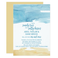 Watercolor Sand and Sea Salty Kisses Wedding Card