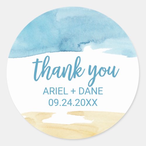 Watercolor Sand and Sea Thank You Favor Classic Round Sticker