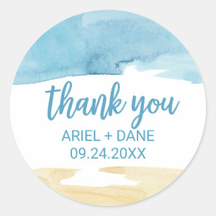 Watercolor Sand and Sea Thank You Favor Classic Round Sticker