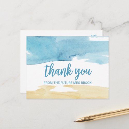 Watercolor Sand and Sea Thank You Postcard
