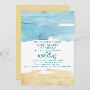 Watercolor Sand and Sea Wedding Invitation
