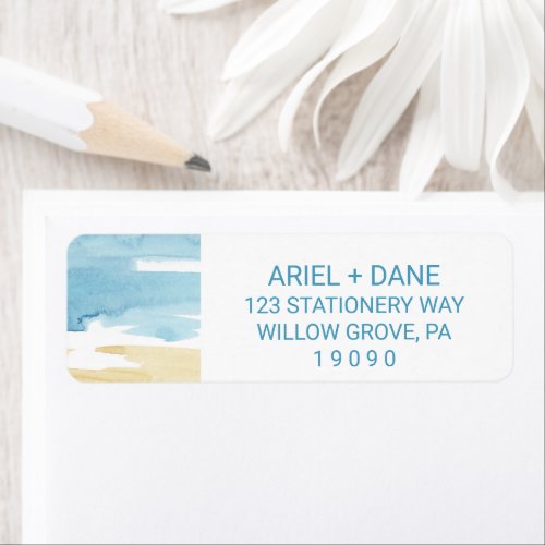 Watercolor Sand and Sea Wedding Label