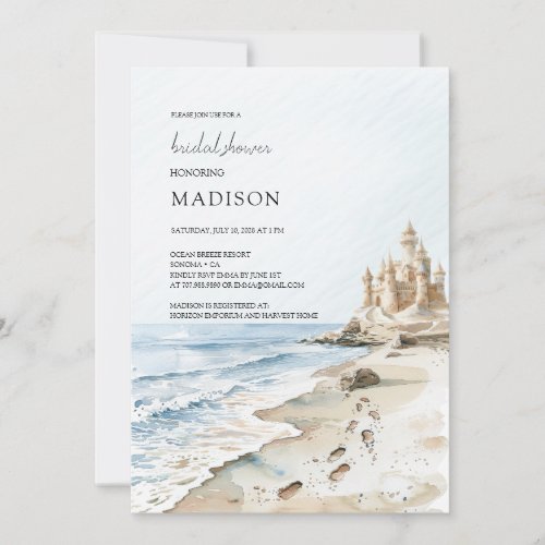 Watercolor Sand Castle Beach Bridal Shower Invitation