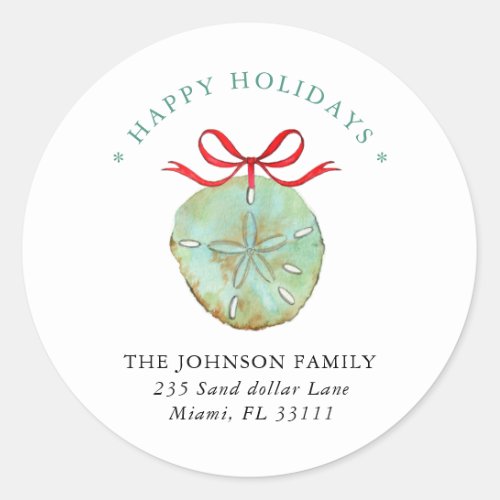 Watercolor Sand dollar Holiday address Classic  Classic Round Sticker