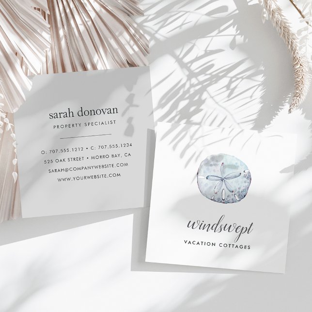 Watercolor Sand Dollar Square Business Card (Creator Uploaded)