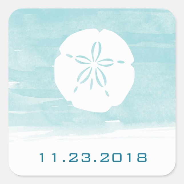Watercolor Sand Dollar Wedding Date Stickers (Front)