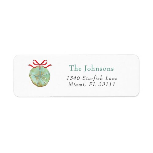 Watercolor Sand dollar with Red bow Holiday  Label