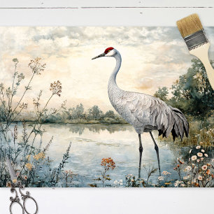 Watercolor Sandhill Crane on a Pond Decoupage Tissue Paper