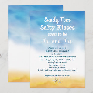 Watercolor Sandy Toes Couple's Shower - sky & sand Invitation