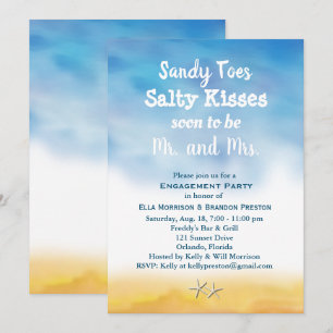 Watercolor Sandy Toes Engagement Party sky & sand Invitation