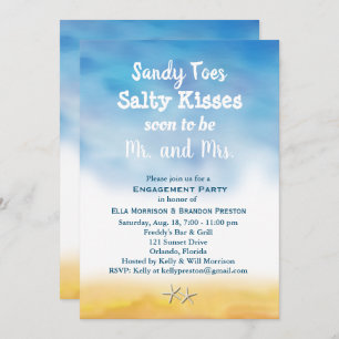 Watercolor Sandy Toes Engagement Party sky & sand Invitation